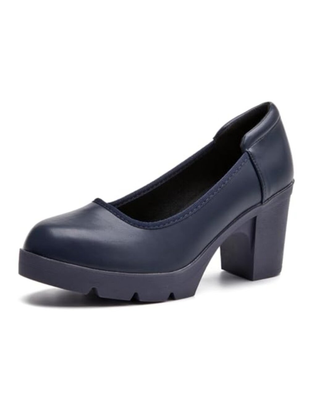 Women's Low Block Heel Pumps Faux Leather Work Office Shoes Round Toe Pumps
